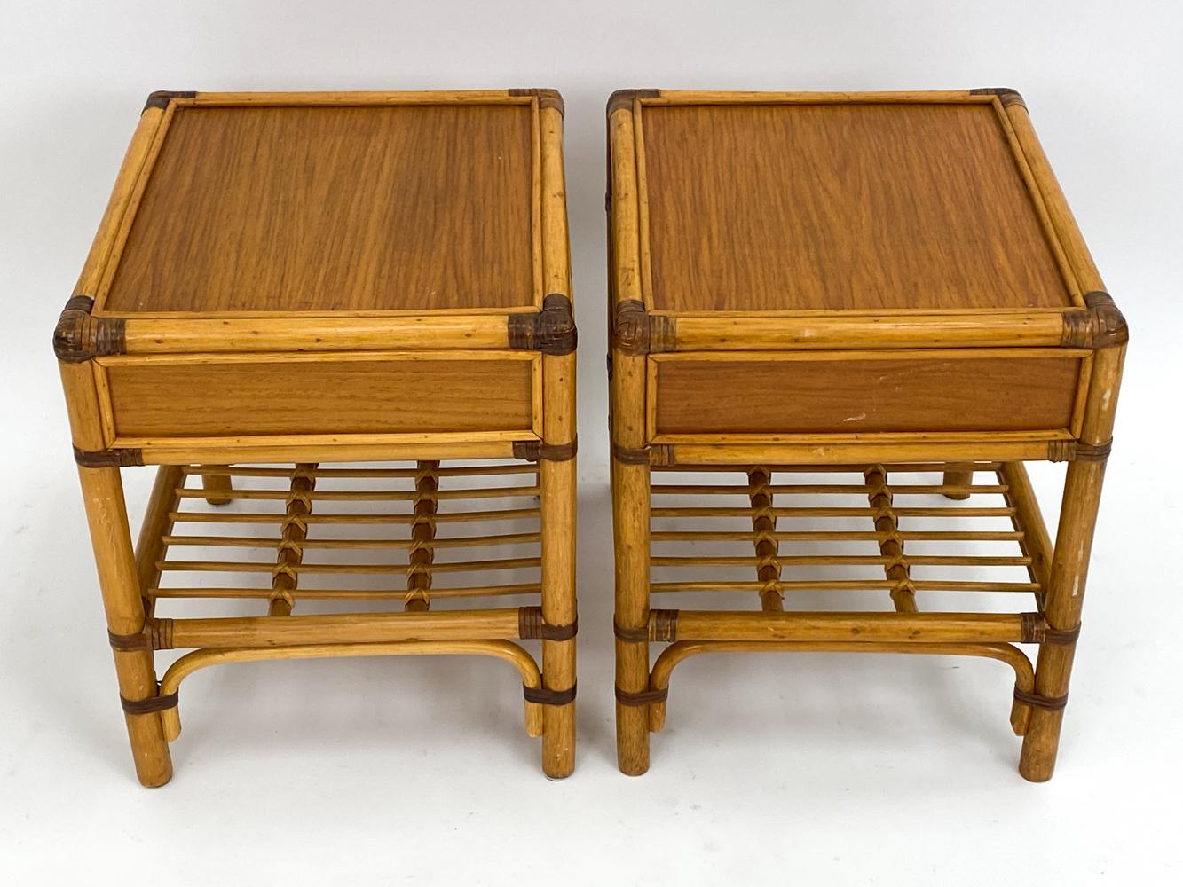 Pair of DUX Swedish Mid-Century Bamboo & Rattan End Tables or Nightstands For Sale 8