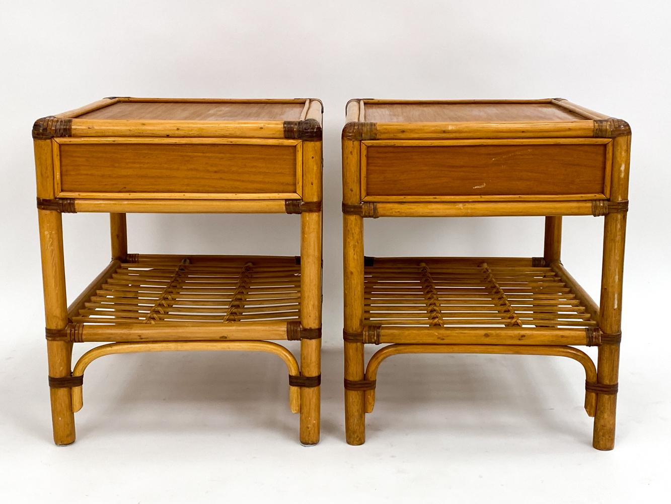 Pair of DUX Swedish Mid-Century Bamboo & Rattan End Tables or Nightstands For Sale 9