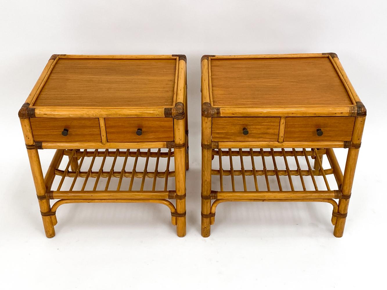 Pair of DUX Swedish Mid-Century Bamboo & Rattan End Tables or Nightstands In Good Condition For Sale In Norwalk, CT