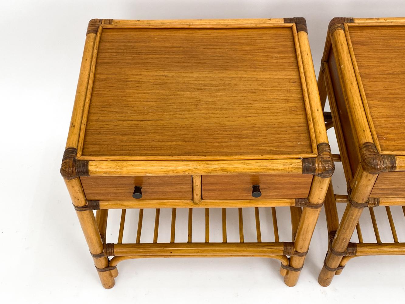 Pair of DUX Swedish Mid-Century Bamboo & Rattan End Tables or Nightstands For Sale 1