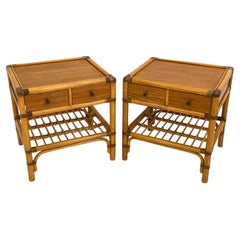 Vintage Pair of DUX Swedish Mid-Century Bamboo & Rattan End Tables or Nightstands
