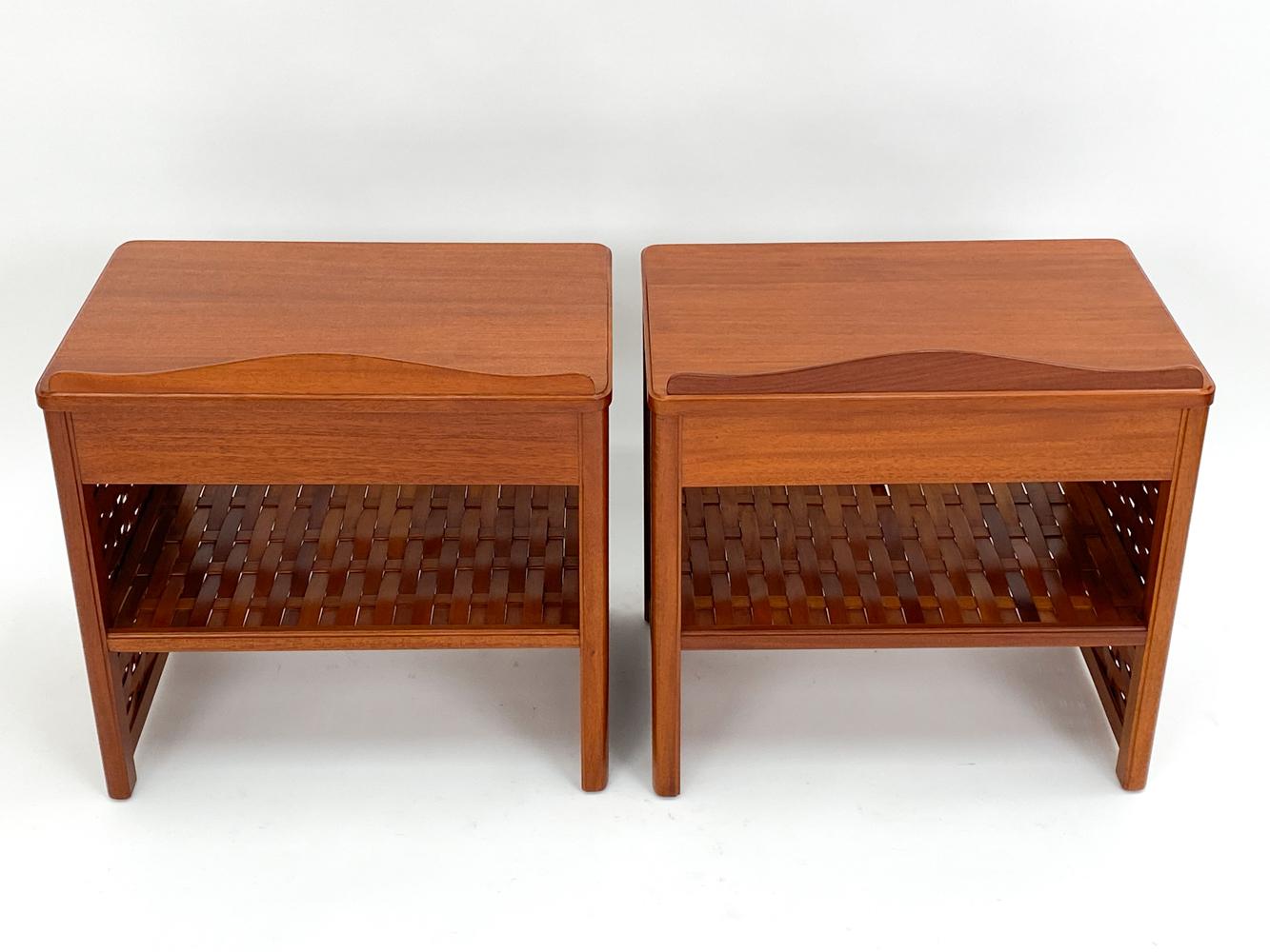 Pair of DUX Swedish Mid-Century Basket-Woven Mahogany End Tables/Nightstands For Sale 5