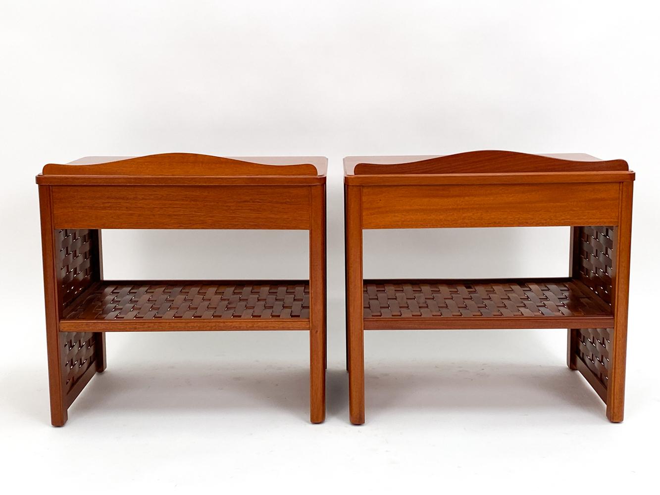 Pair of DUX Swedish Mid-Century Basket-Woven Mahogany End Tables/Nightstands For Sale 6