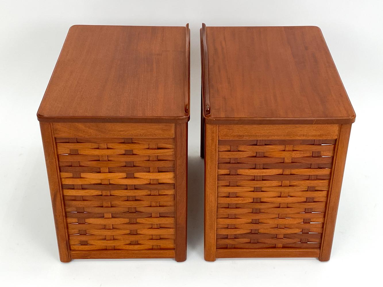 Pair of DUX Swedish Mid-Century Basket-Woven Mahogany End Tables/Nightstands For Sale 7