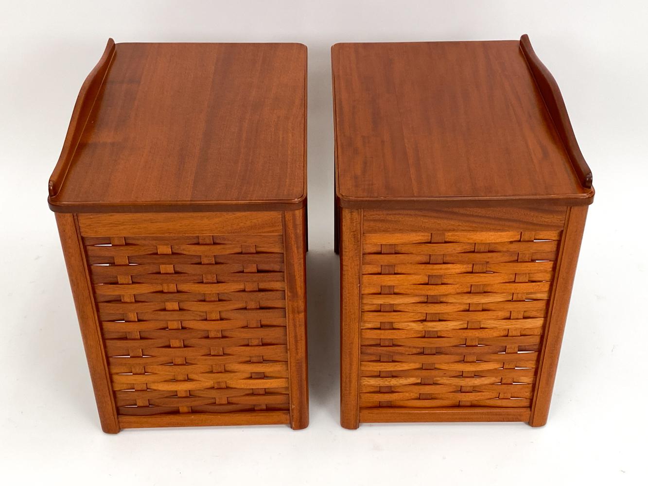 Pair of DUX Swedish Mid-Century Basket-Woven Mahogany End Tables/Nightstands For Sale 3