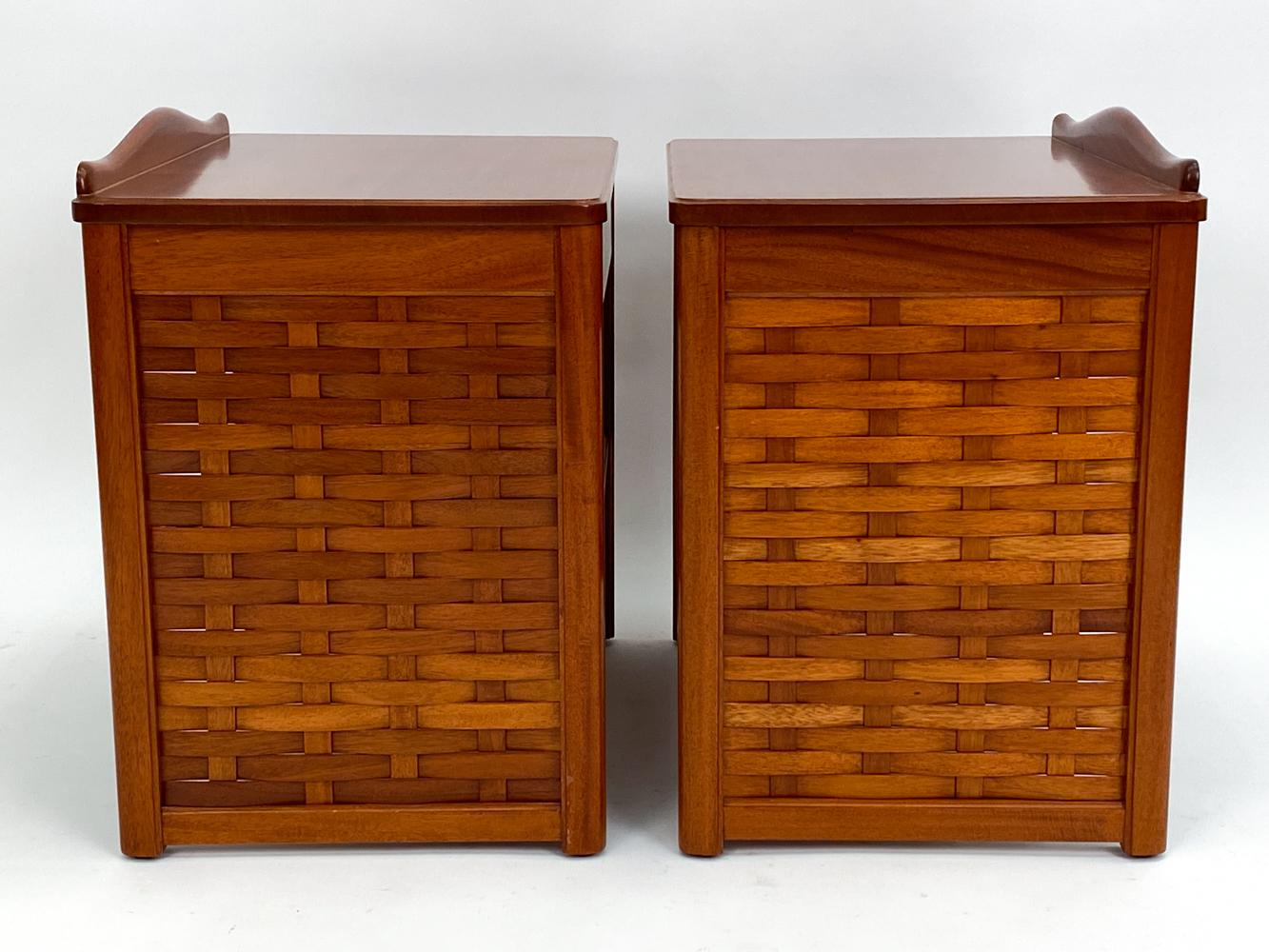 Pair of DUX Swedish Mid-Century Basket-Woven Mahogany End Tables/Nightstands For Sale 4