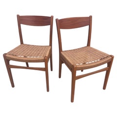 Pair of Dux Teak and String Swedish Dining Chairs by Nils Jonsson