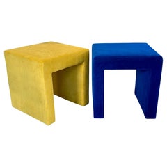 Pair of D.V. KAP Home Rivelli Benches / Ottomans in Vibrant Yellow & Blue Velvet
