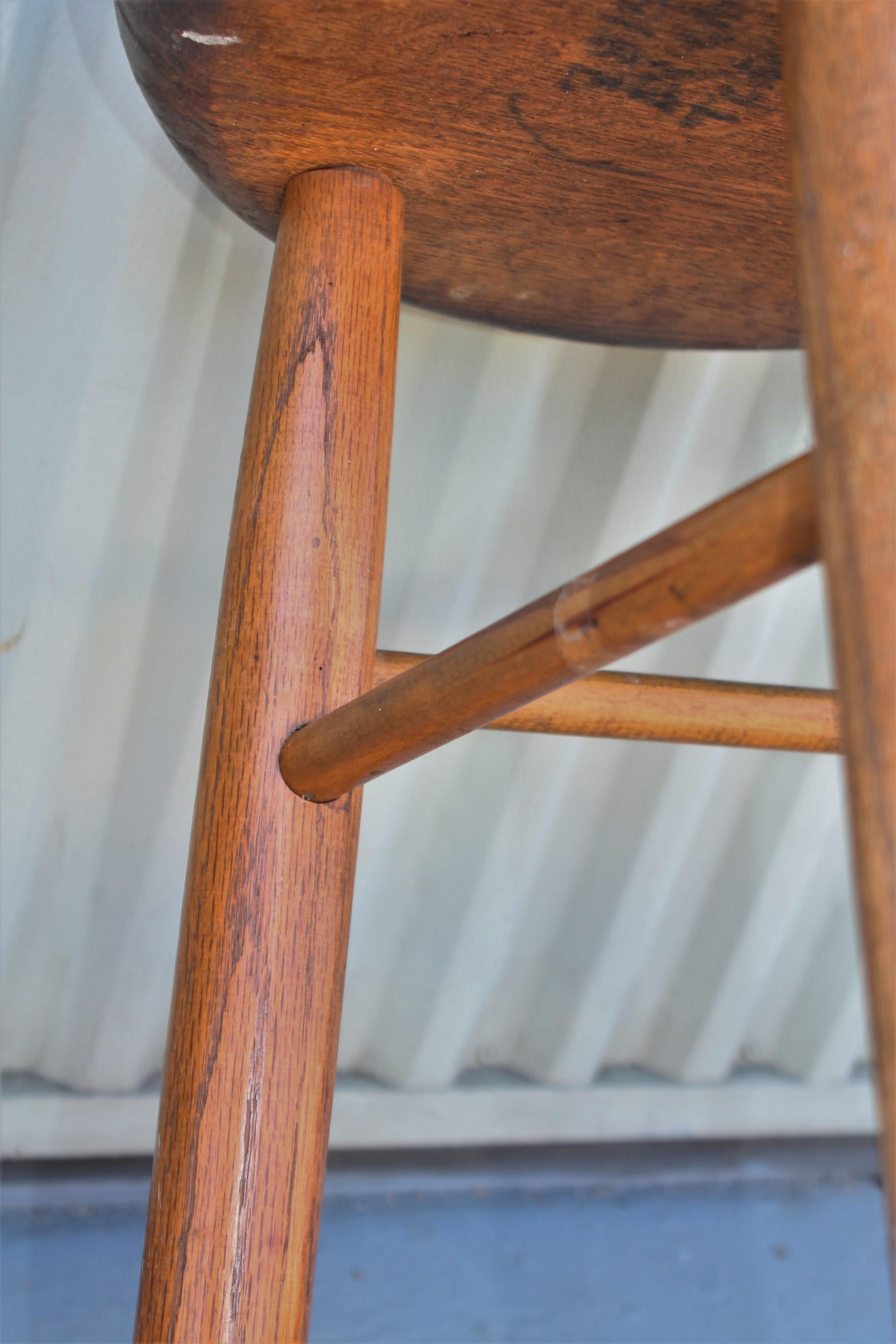 American Early 20th Century Plank Seat Bar Stool For Sale