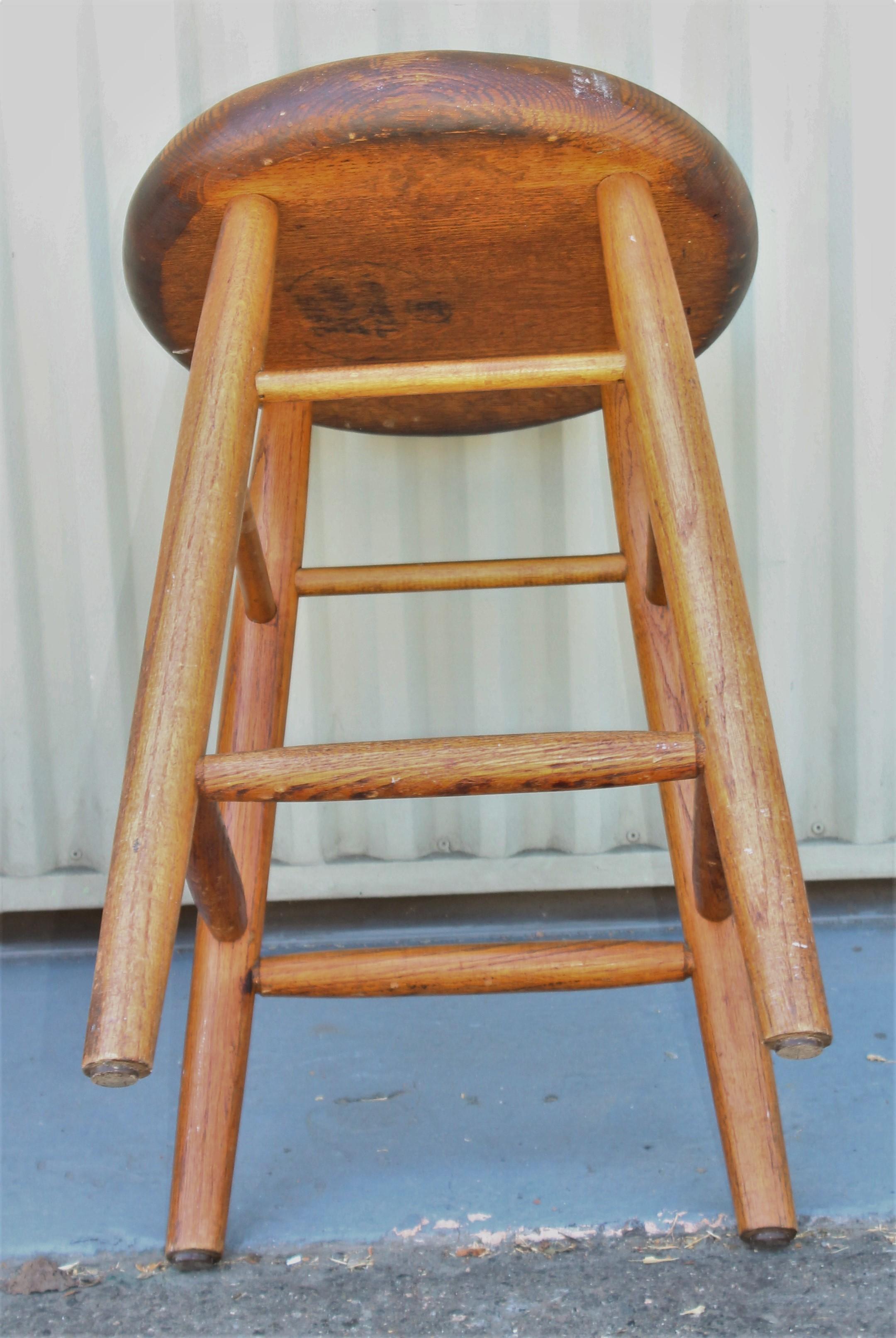 Early 20th Century Plank Seat Bar Stool In Good Condition For Sale In Los Angeles, CA