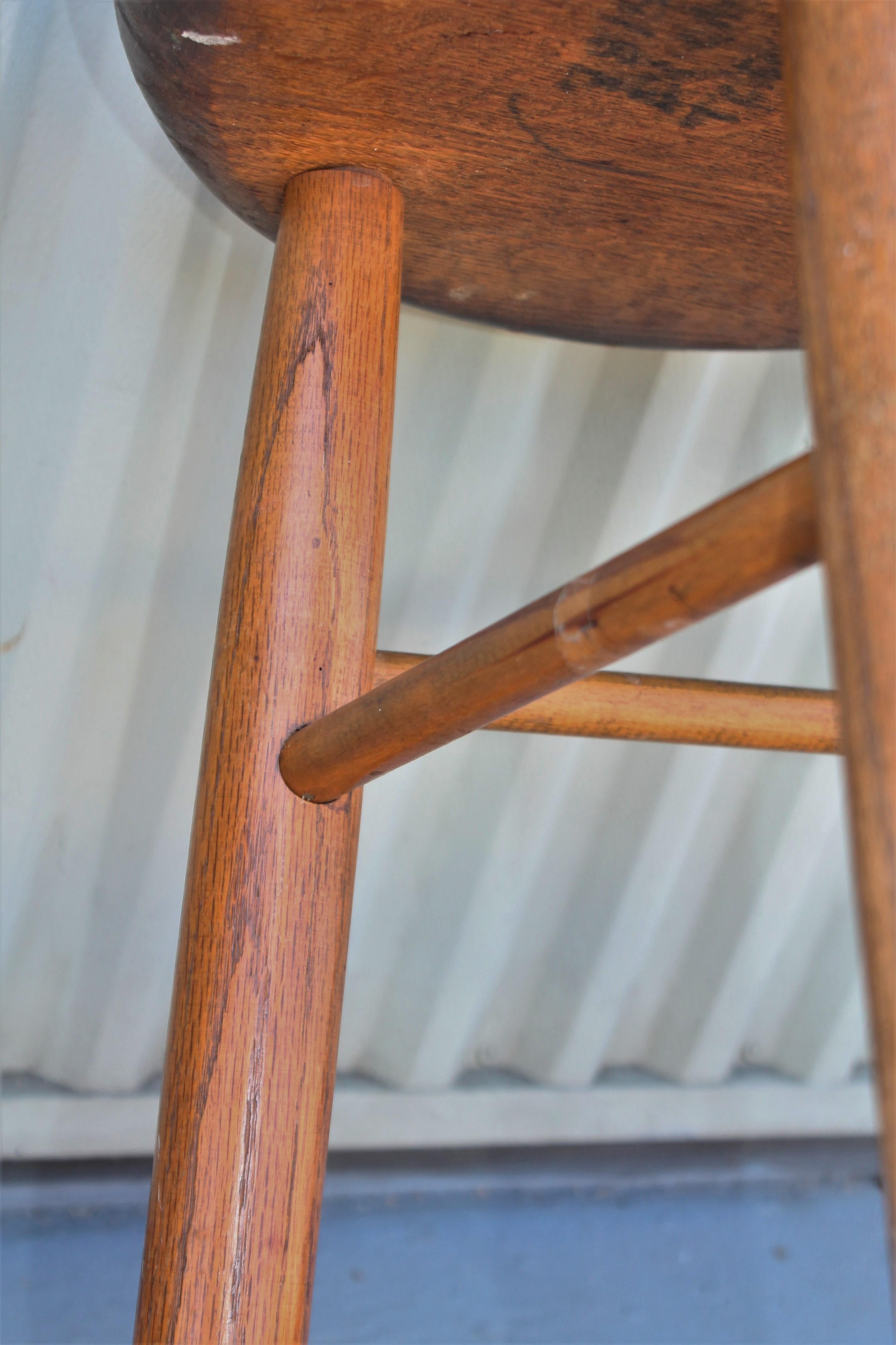 Wood Early 20th Century Plank Seat Bar Stool For Sale