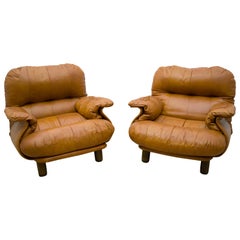 Pair of E. Cobianchi Italian Leather Armchairs by Insa, 1970s