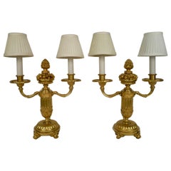 Pair of E. F. Caldwell Gilt Bronze Candelabra Form Lamps