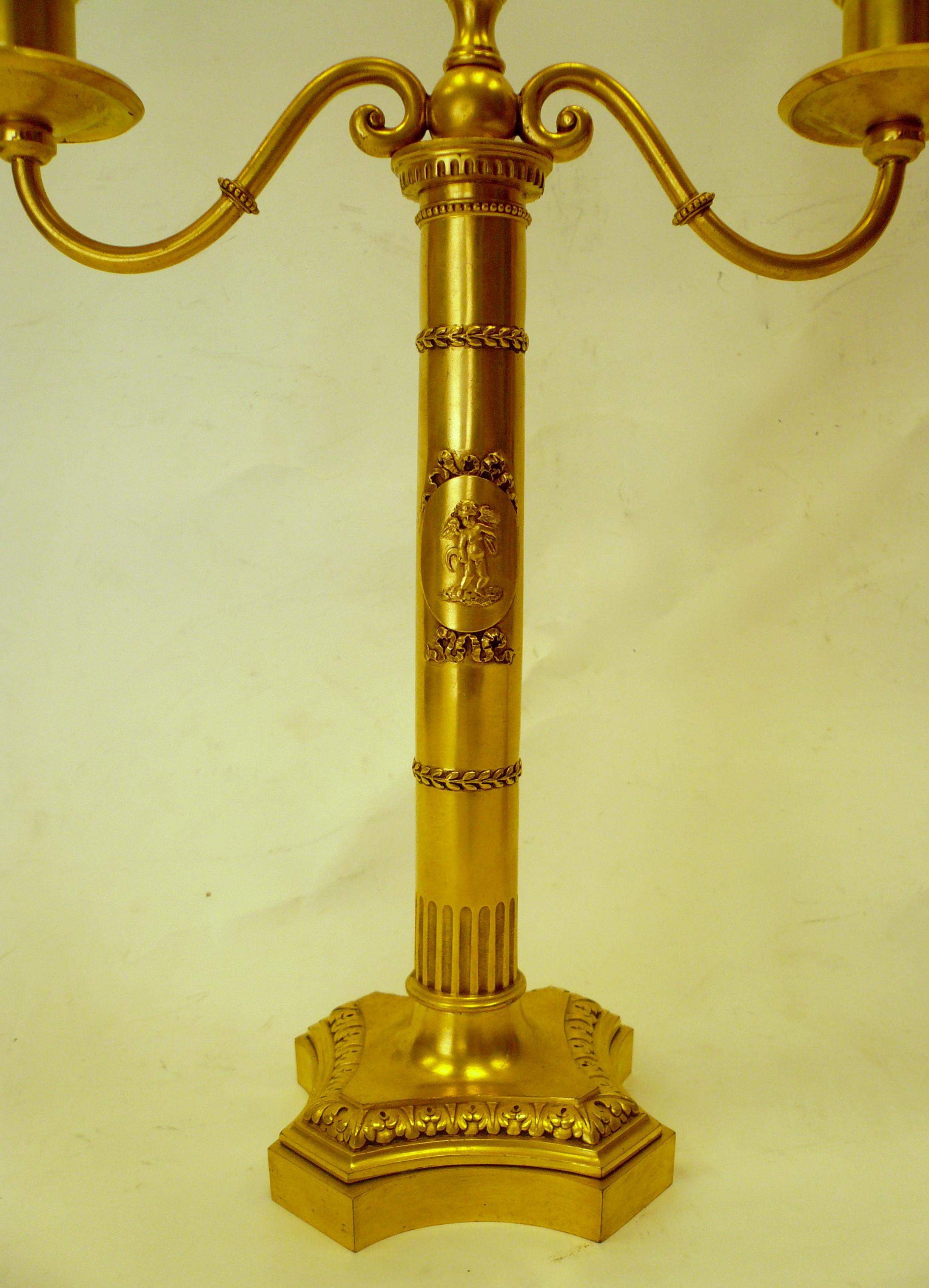 Pair of E. F. Caldwell Gilt Bronze Robert Adam Style Candelabra Form Lamps 4