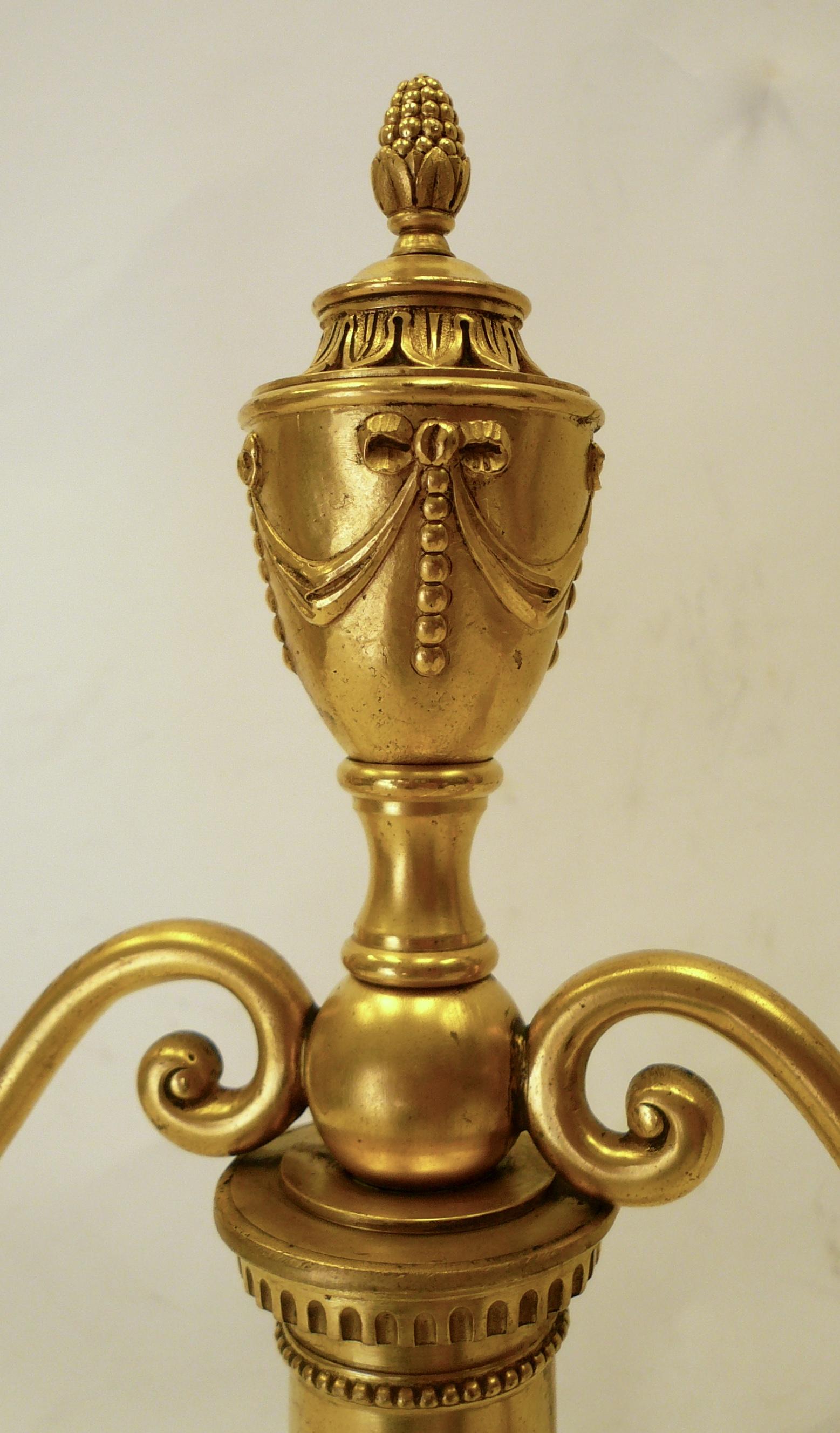 Pair of E. F. Caldwell Gilt Bronze Robert Adam Style Candelabra Form Lamps 5