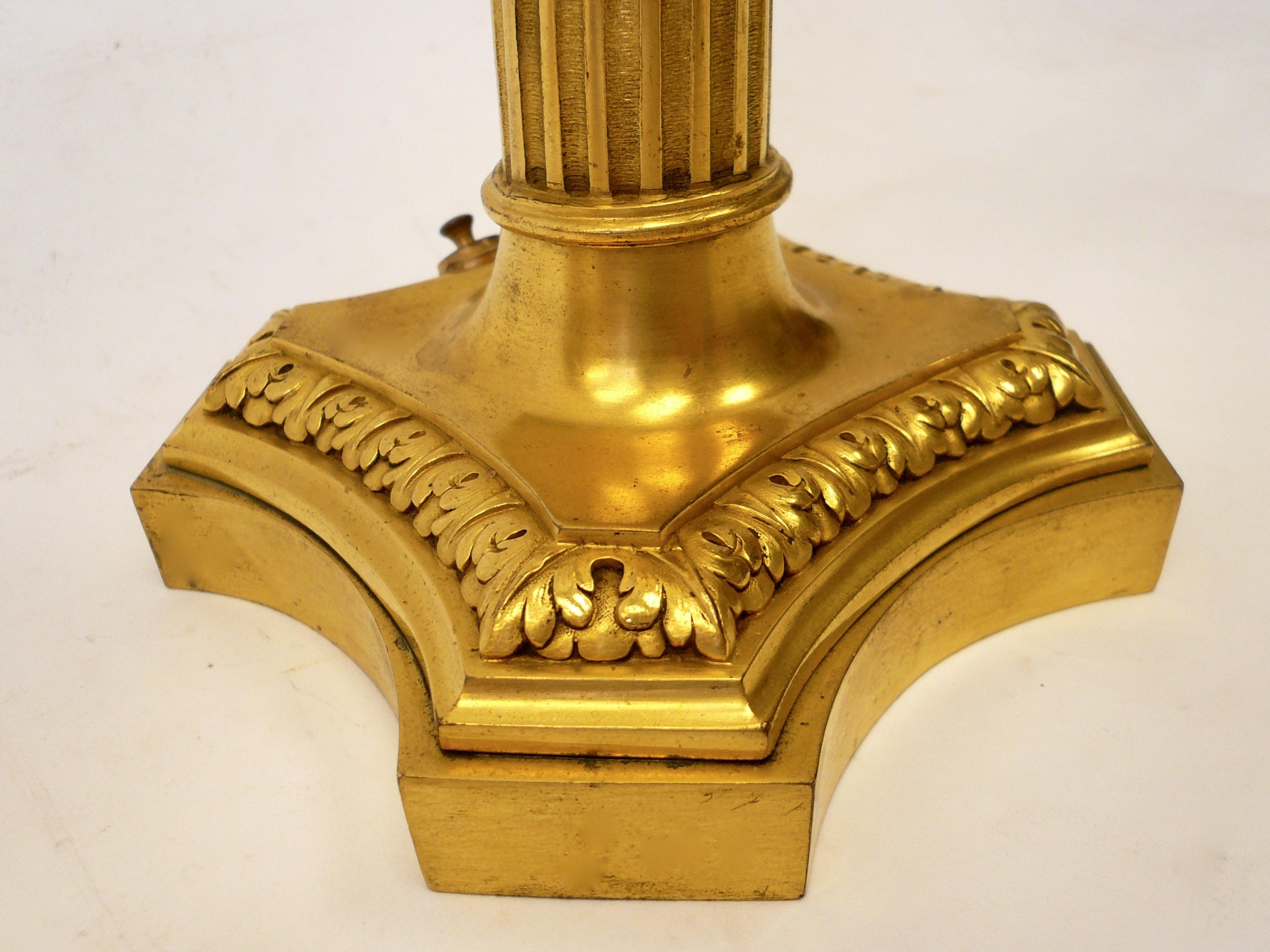 Georgian Pair of E. F. Caldwell Gilt Bronze Robert Adam Style Candelabra Form Lamps