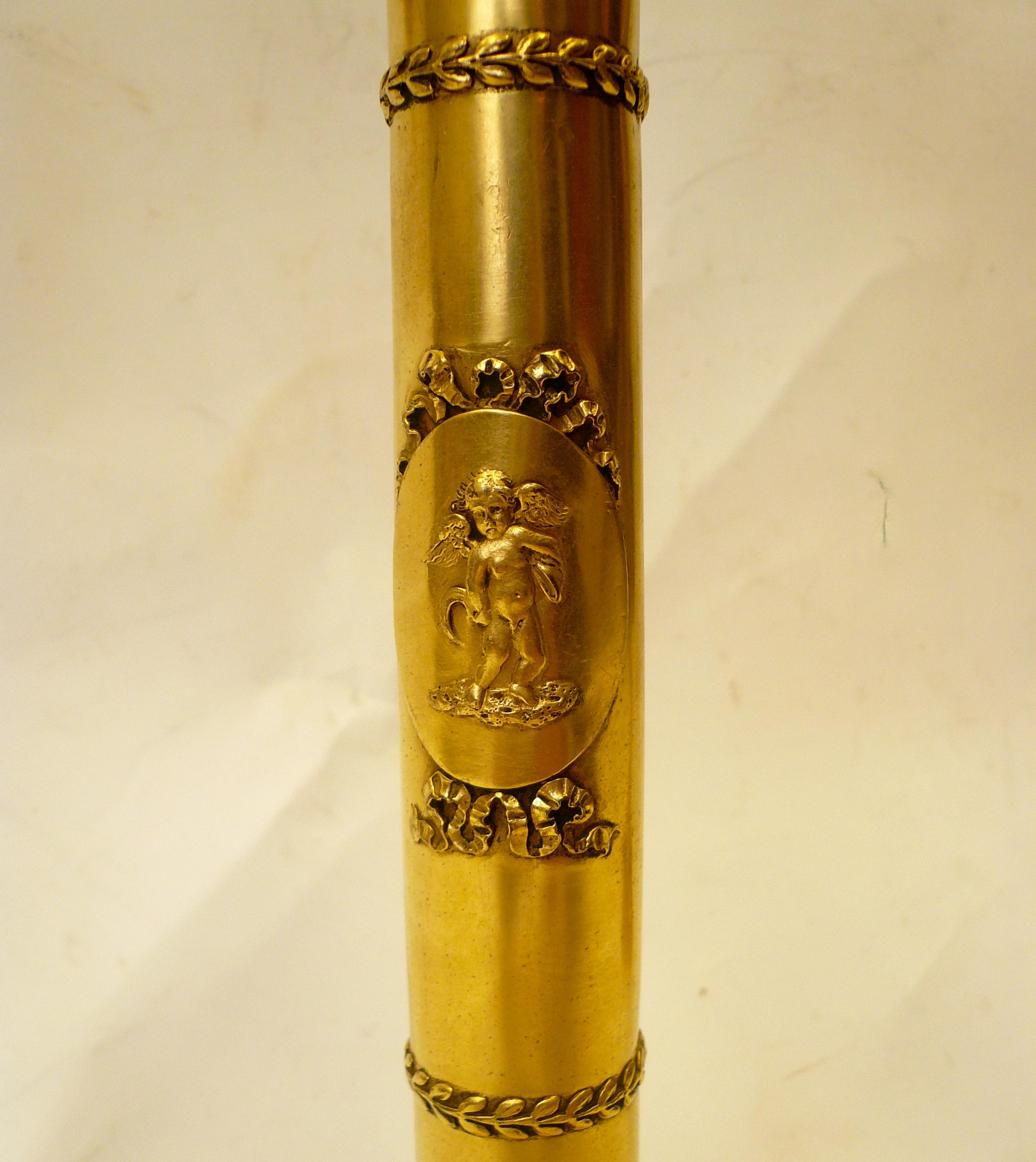 American Pair of E. F. Caldwell Gilt Bronze Robert Adam Style Candelabra Form Lamps