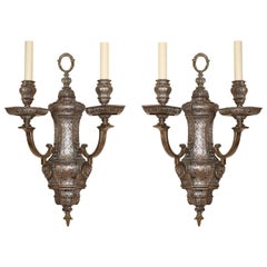 Pair of E. F. Caldwell Regency Style Silvered Sconces