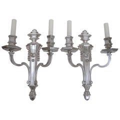 Pair of E. F. Caldwell Silvered Bronze Two-Light Georgian Style Sconces