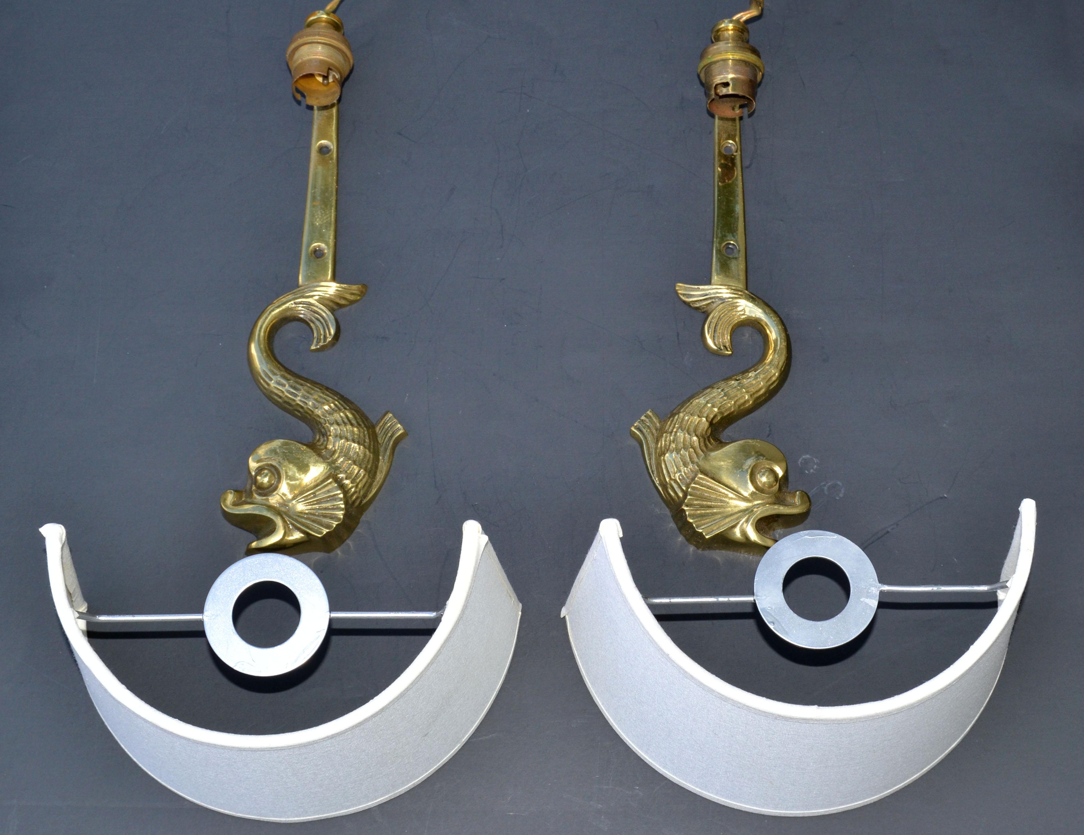 Pair of E. Guillemard Dolphin Bronze Sconces 4