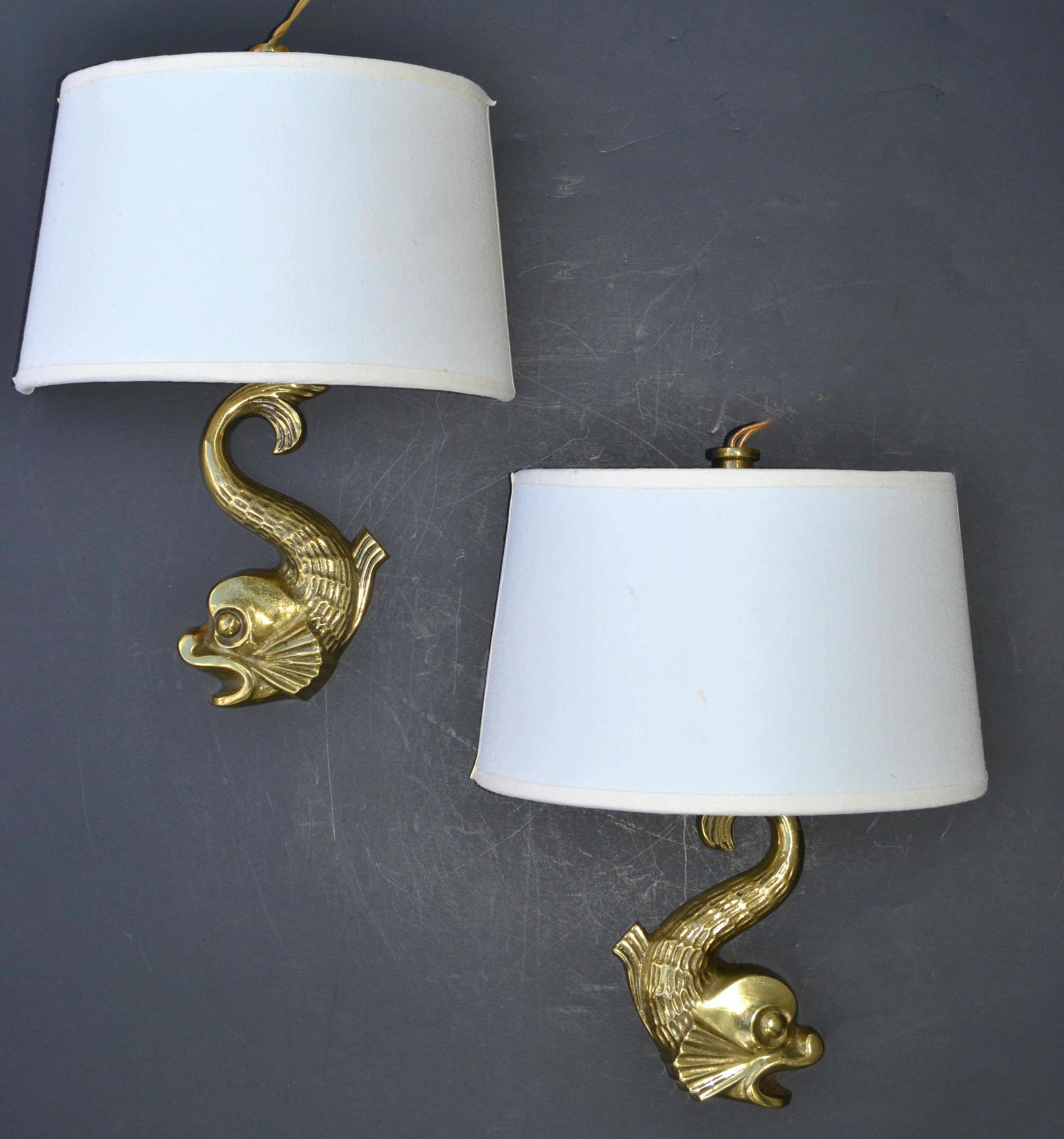 Neoclassical Pair of E. Guillemard Dolphin Bronze Sconces