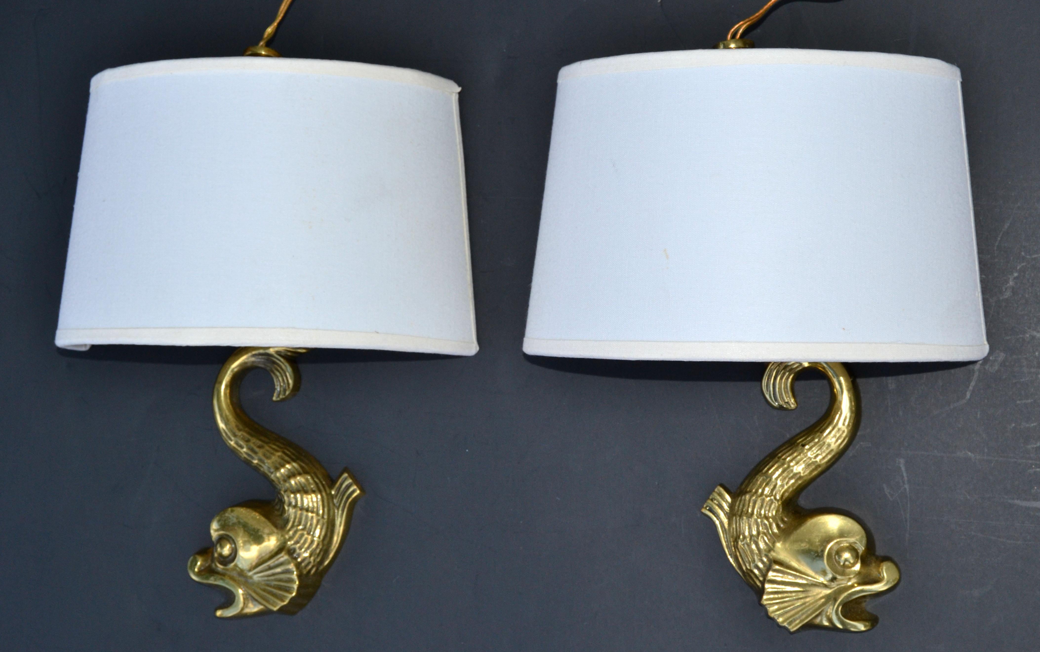 French Pair of E. Guillemard Dolphin Bronze Sconces