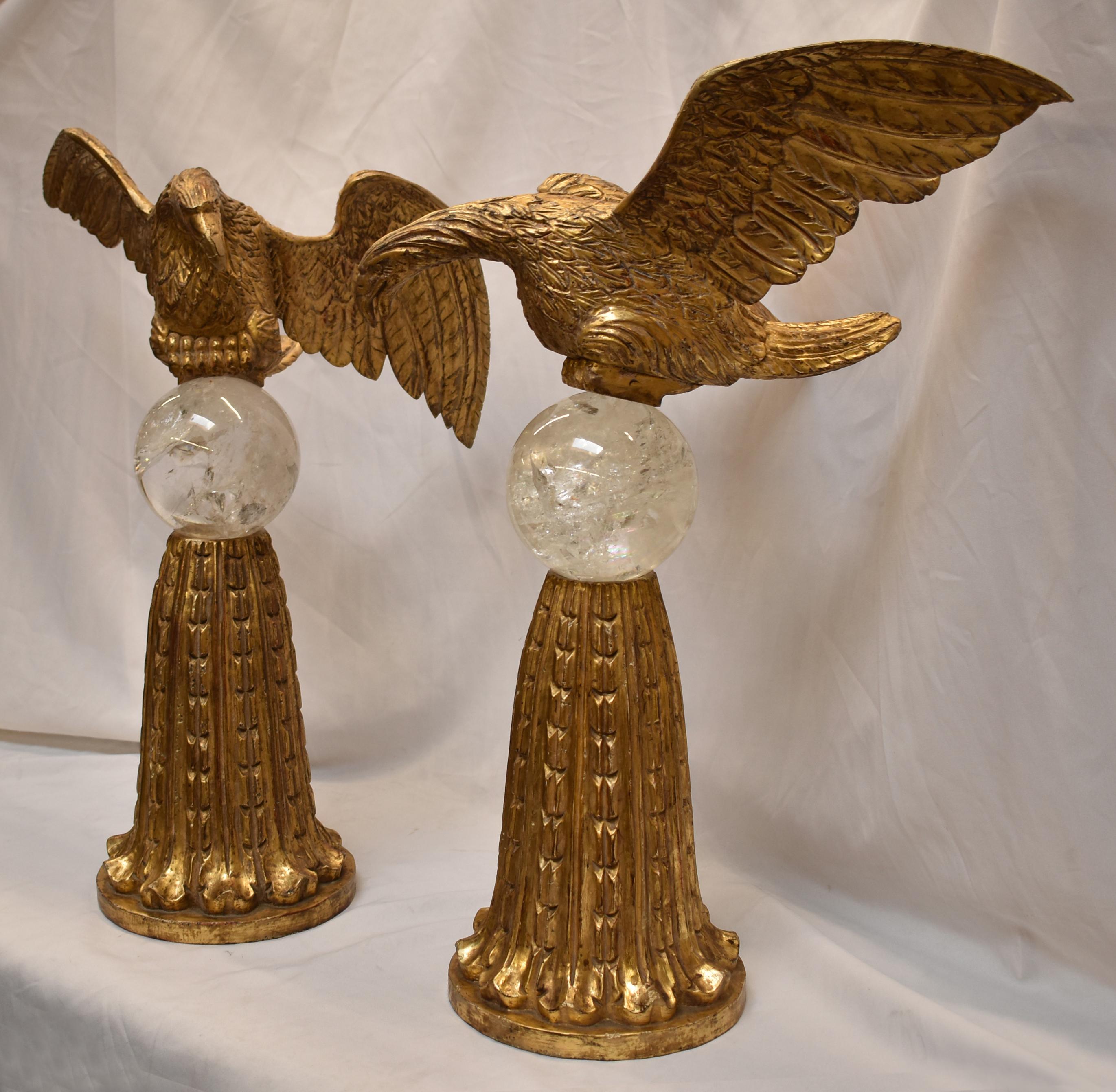 American Pair of Eagles on Rock Crystal Spheres For Sale