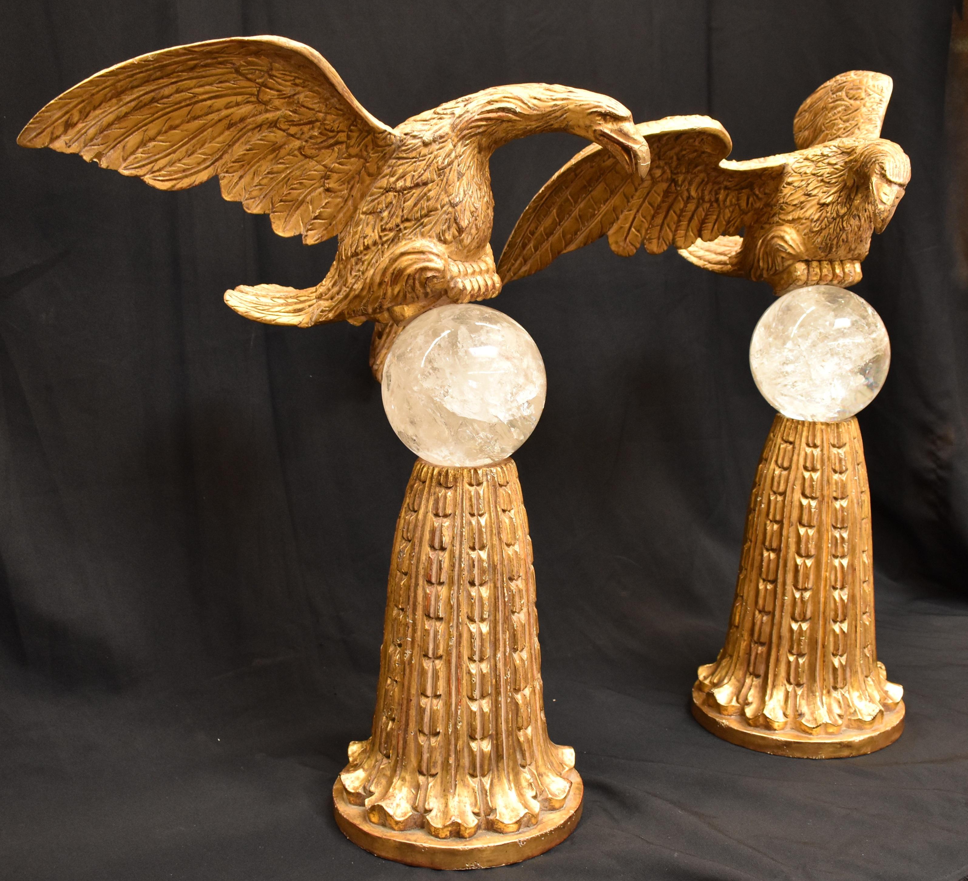 20th Century Pair of Eagles on Rock Crystal Spheres For Sale