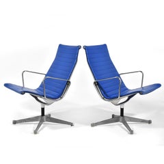 Pair of Eames Aluminum Group Lounge Chairs by Herman Miller Blue