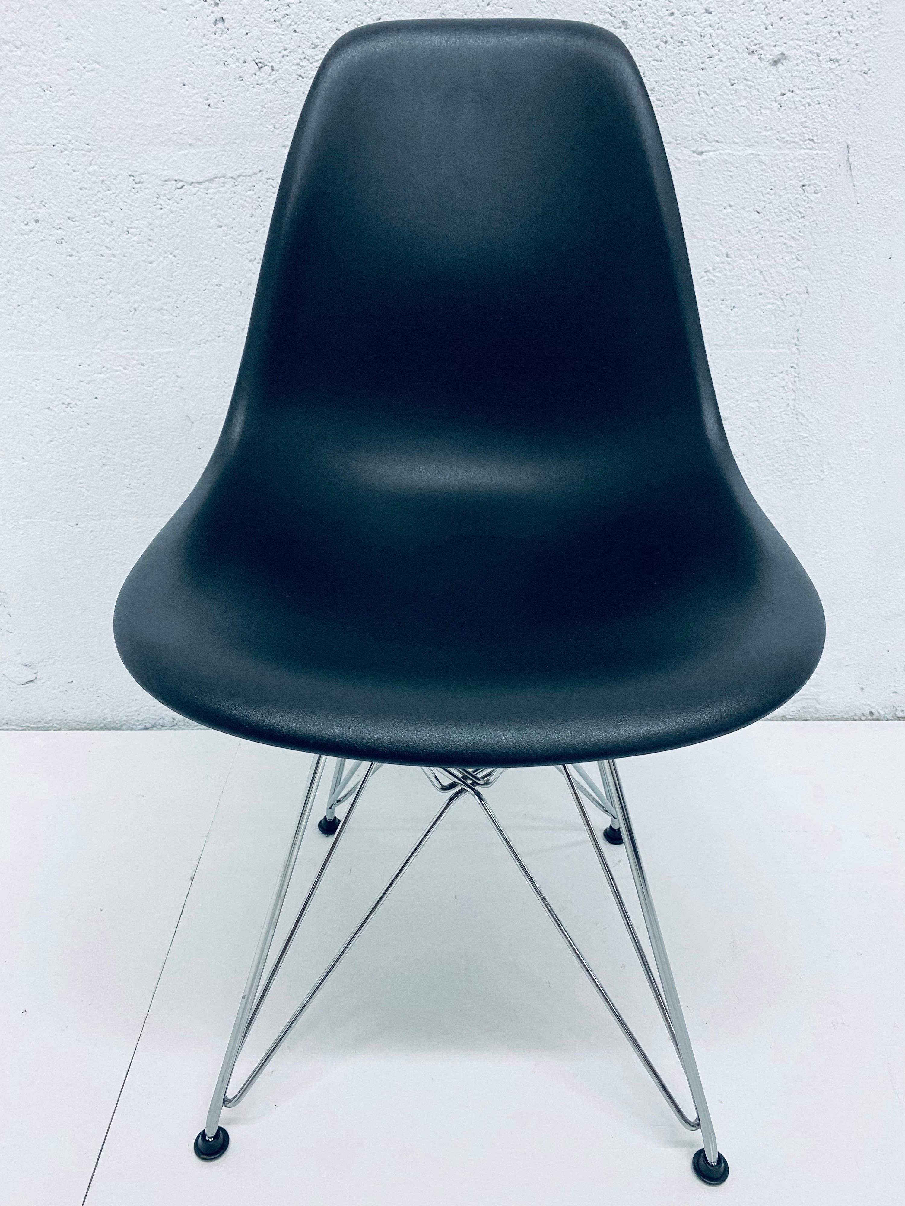 Pair of Eames Black Molded Plastic Side Chair for Herman Miller 1