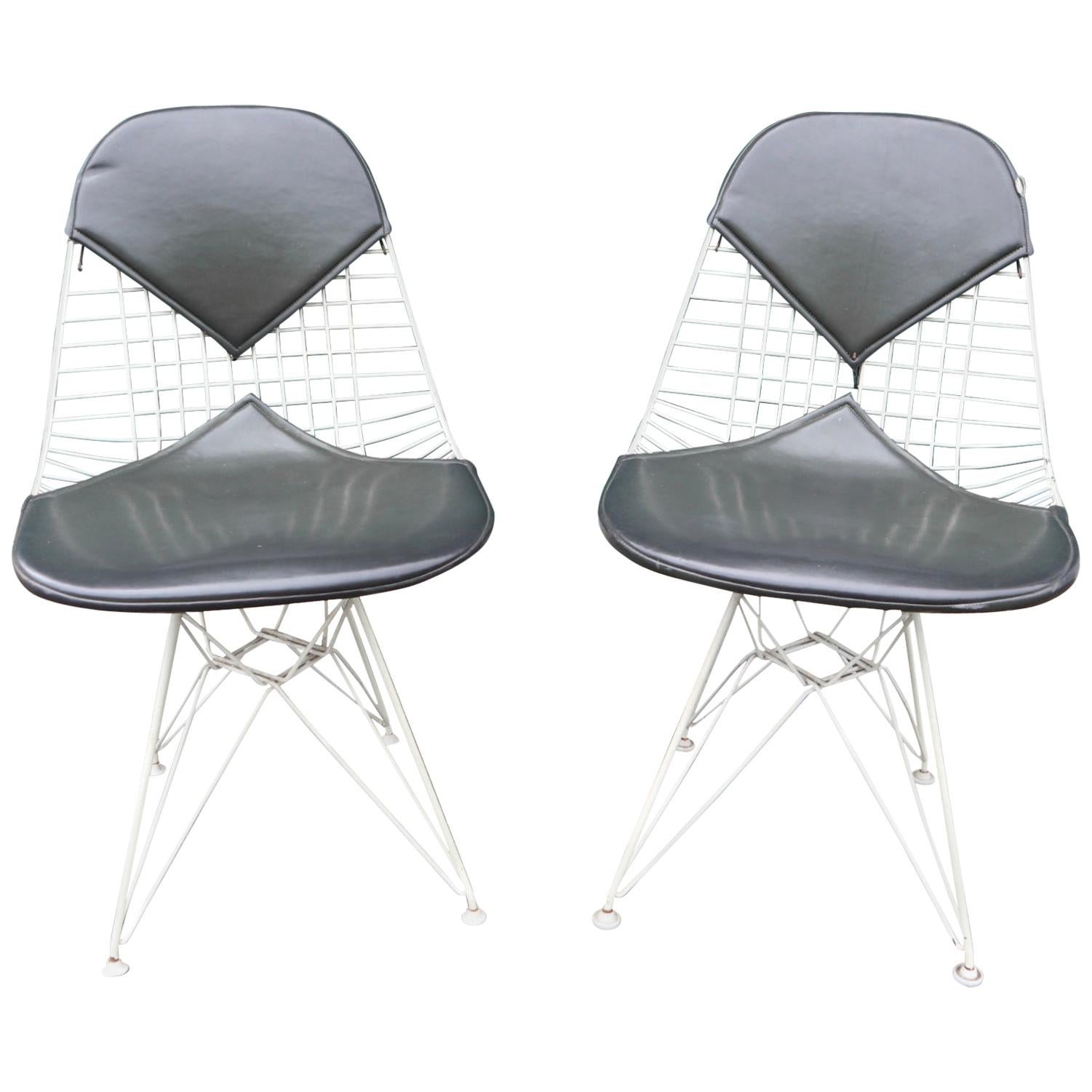 Pair of Eames DKR-2 Bikini Wire Dining Chairs