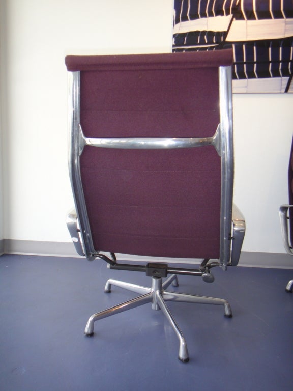 20th Century Pair of Eames for Herman Miller Swivel Armchairs Original Purple Fabric