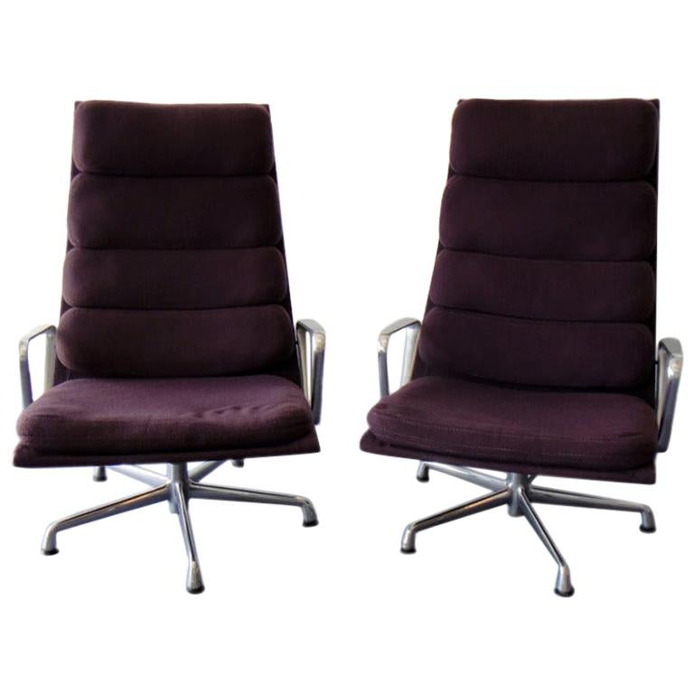 Pair of Eames for Herman Miller Swivel Armchairs Original Purple Fabric 