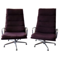 Pair of Eames for Herman Miller Swivel Armchairs Original Purple Fabric