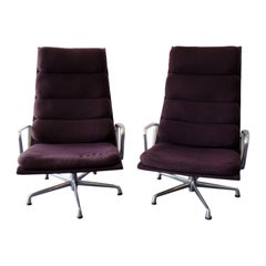 Pair of Eames for Herman Miller Swivel Armchairs Original Purple Fabric