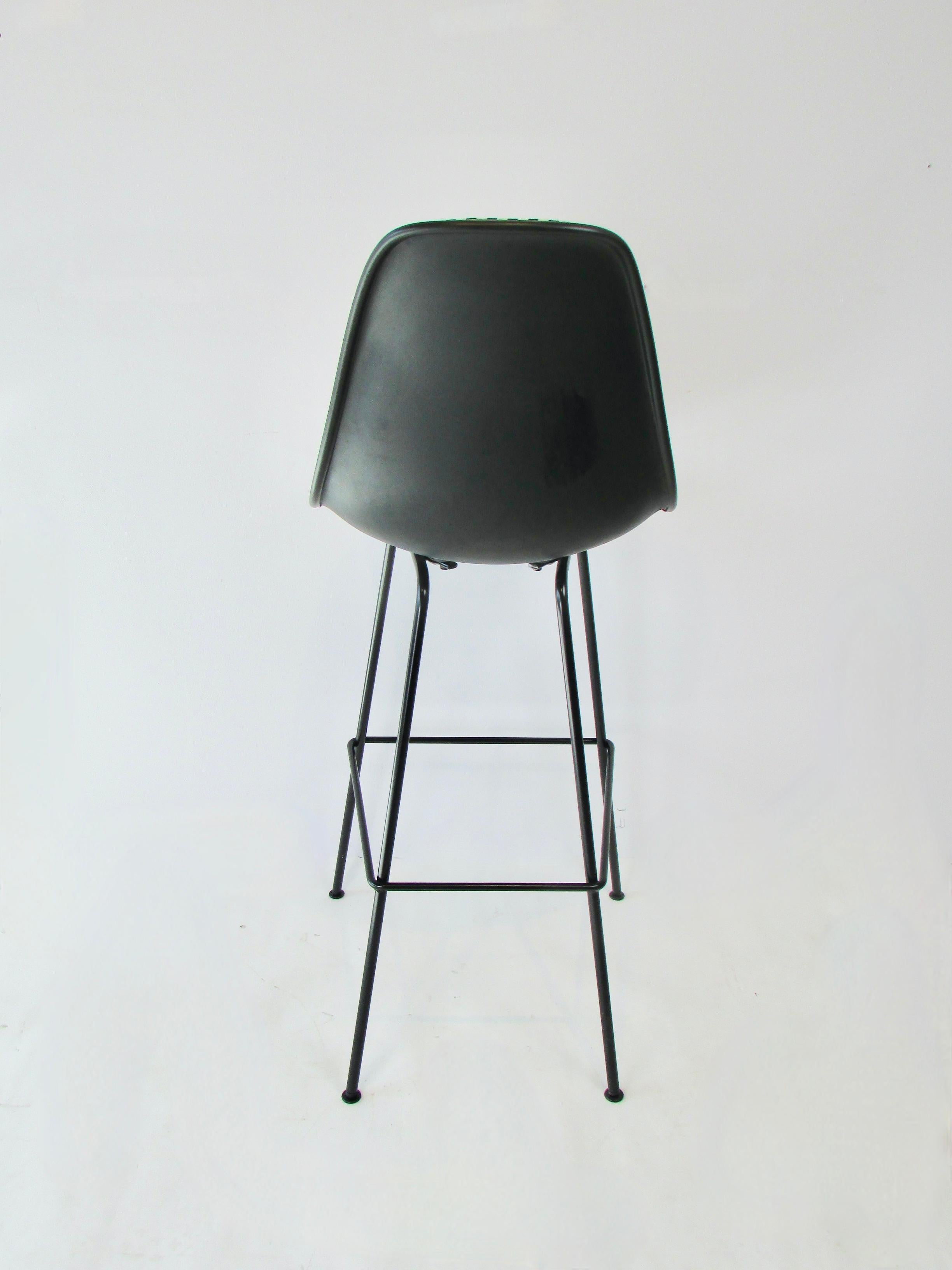 Lacquered Pair of Eames Herman Miller Bar Stools in Alexander Girard Black White Check For Sale