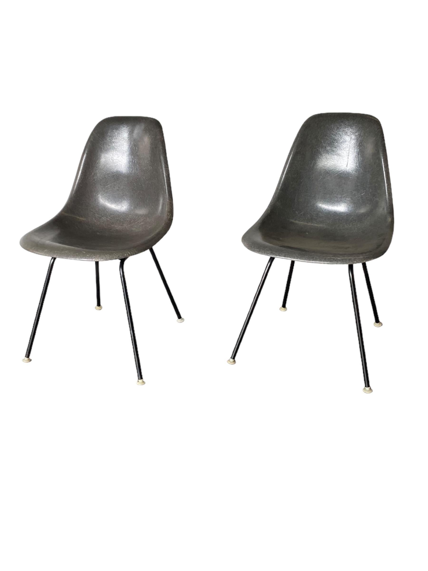 Mid-Century moderno Coppia di sedie da pranzo Eames Herman Miller in grigio elefante in vendita