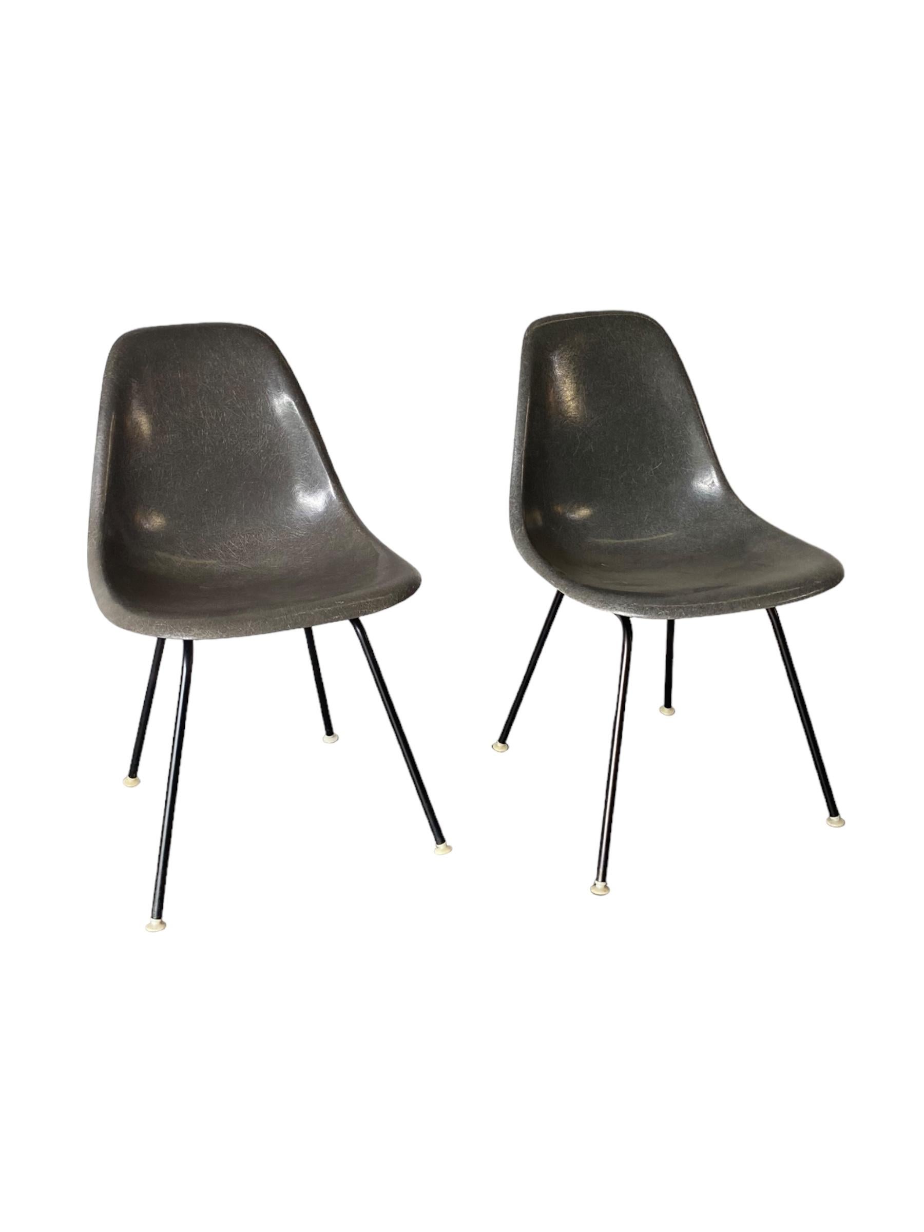 Americano Coppia di sedie da pranzo Eames Herman Miller in grigio elefante in vendita