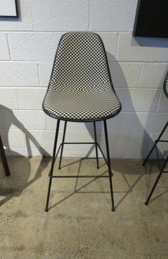 Pair of Eames Herman Miller Stools in Girard black and white Checkerboard Fabric