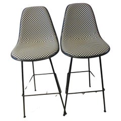 Pair of Eames Herman Miller Stools in Girard black and white Checkerboard Fabric