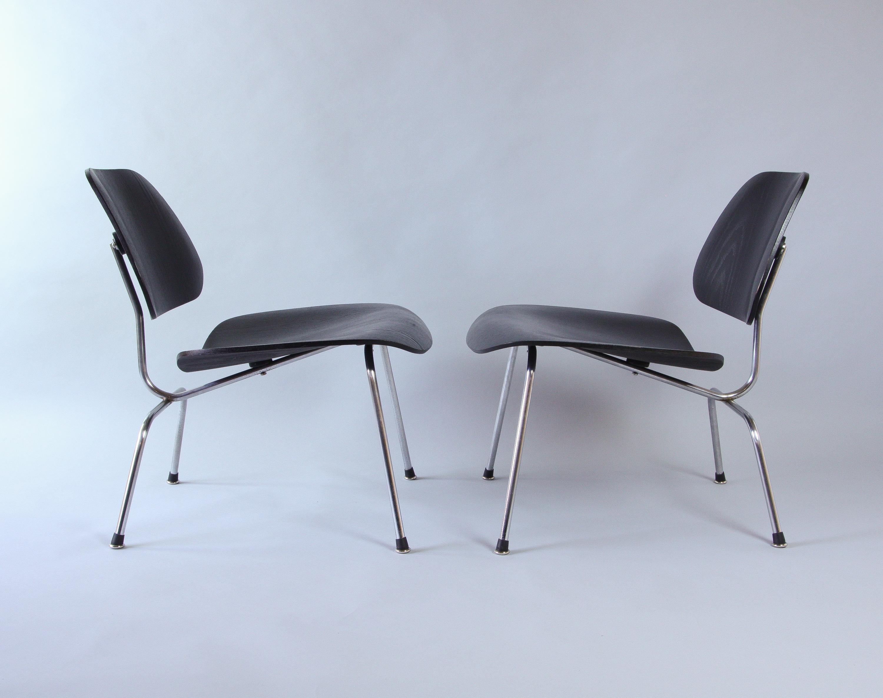 Mid-Century Modern Pair of Eames LCM Chairs by Contura in Black and Chrome