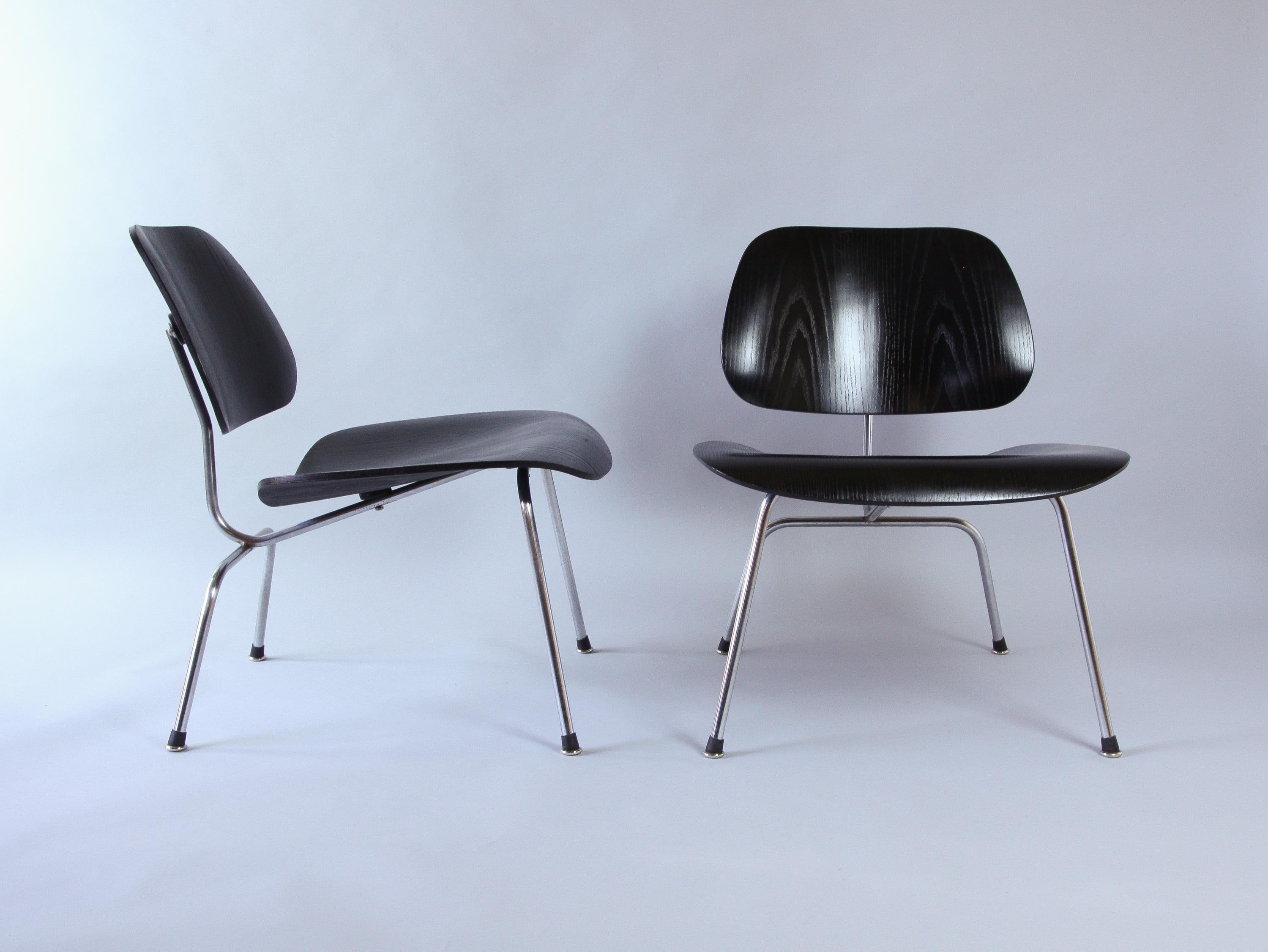 Swiss Pair of Eames LCM Chairs by Contura in Black and Chrome