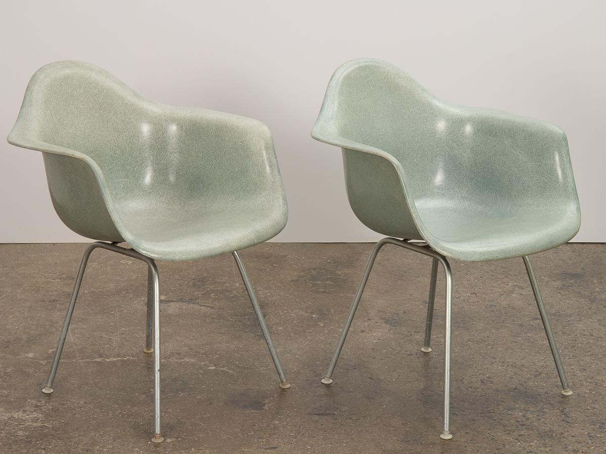 Mid-Century Modern Pair of Eames Seafoam DAX Armchairs