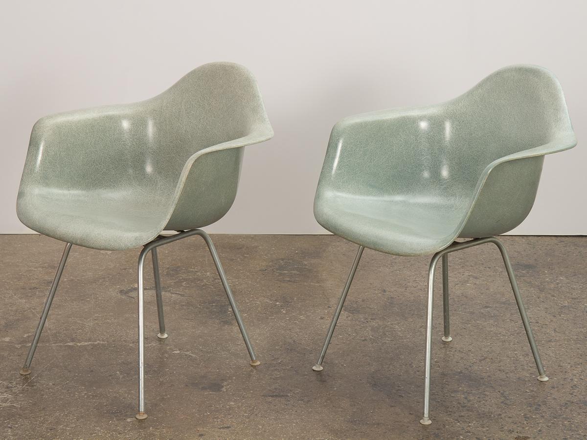 Mid-20th Century Pair of Eames Seafoam DAX Armchairs