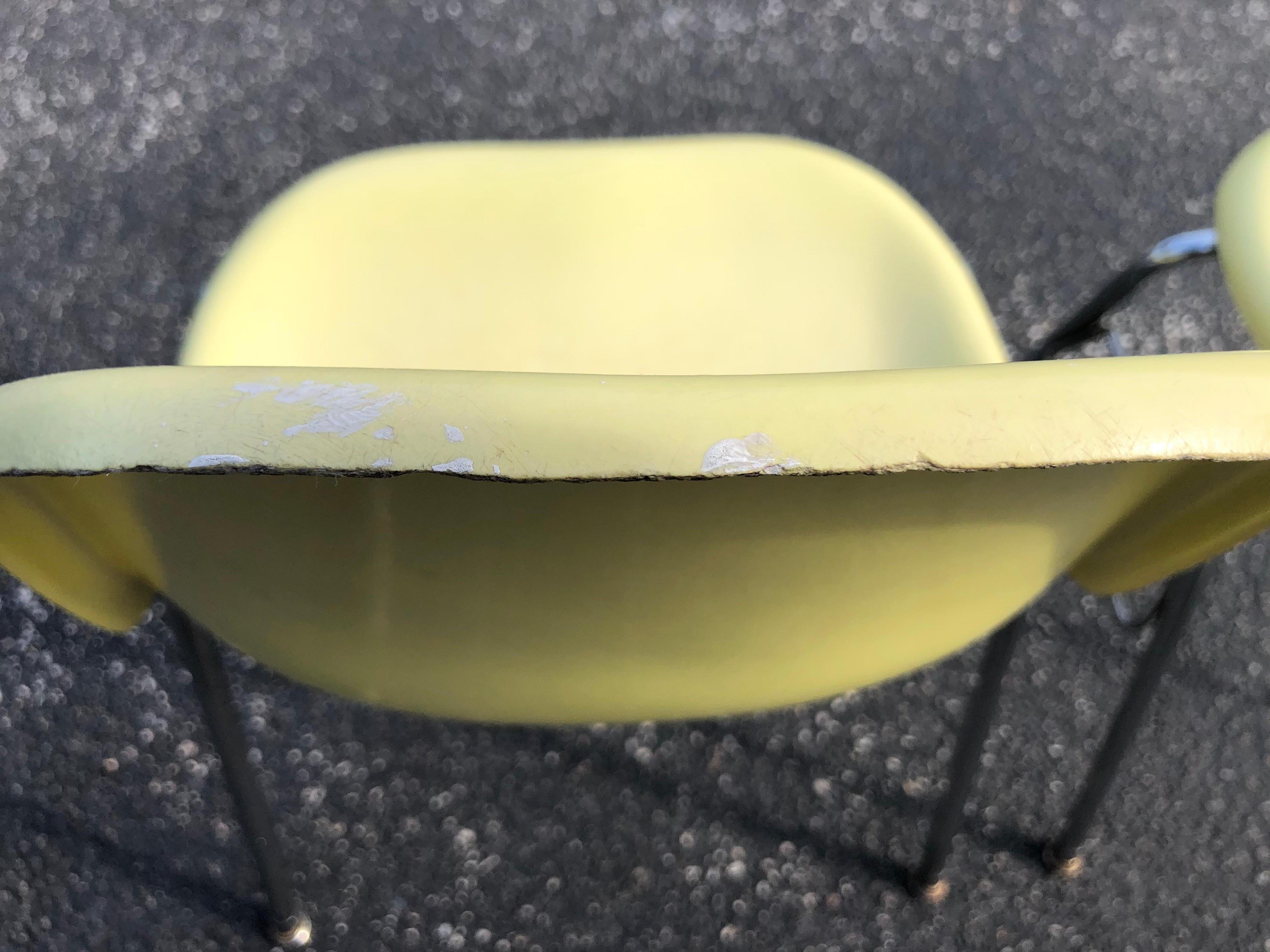 Metal Pair of  Yellow Fiberglass Shell Chairs by Techfab (2) For Sale