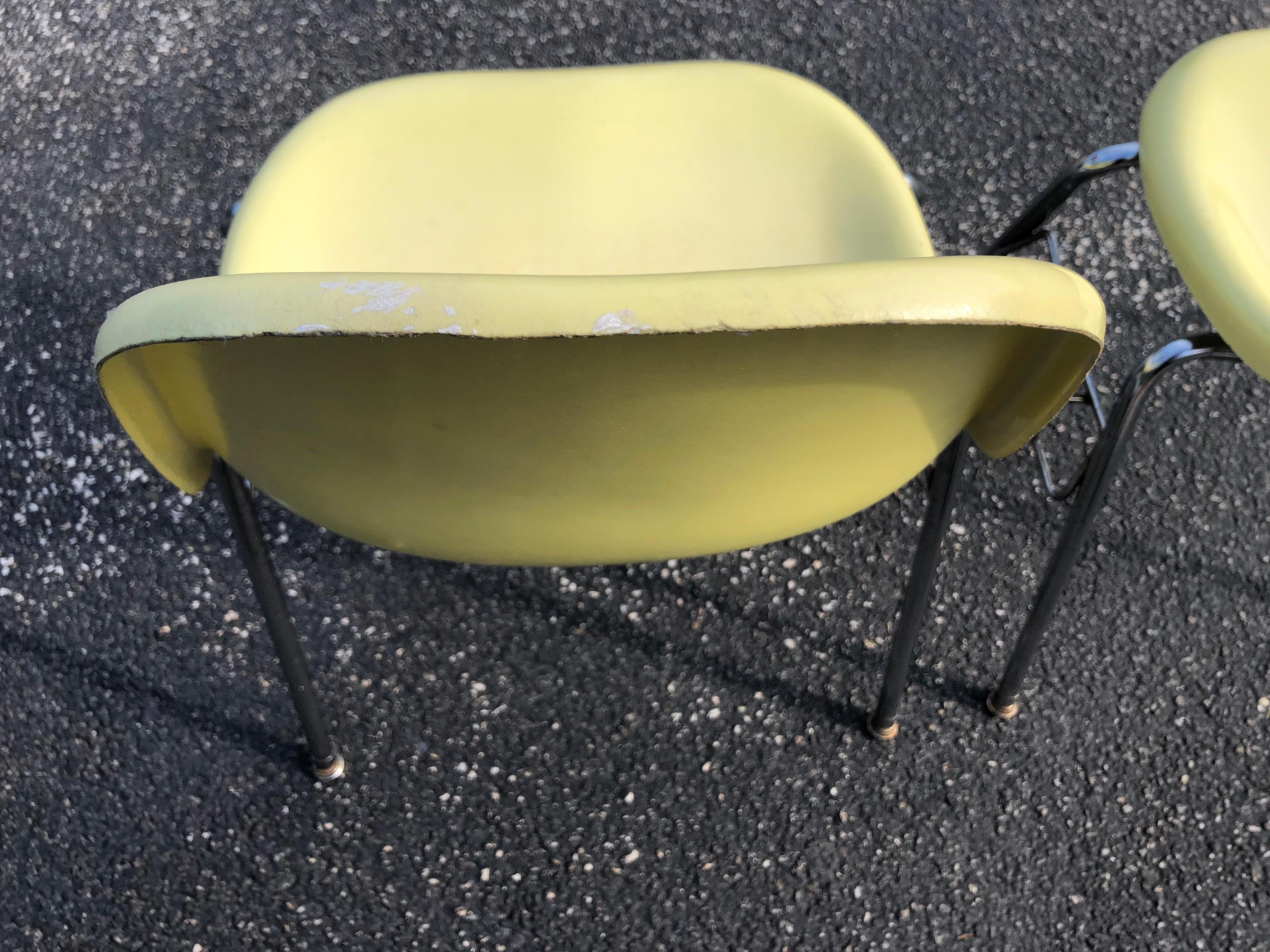 Mid-20th Century Pair of  Yellow Fiberglass Shell Chairs by Techfab (2) For Sale