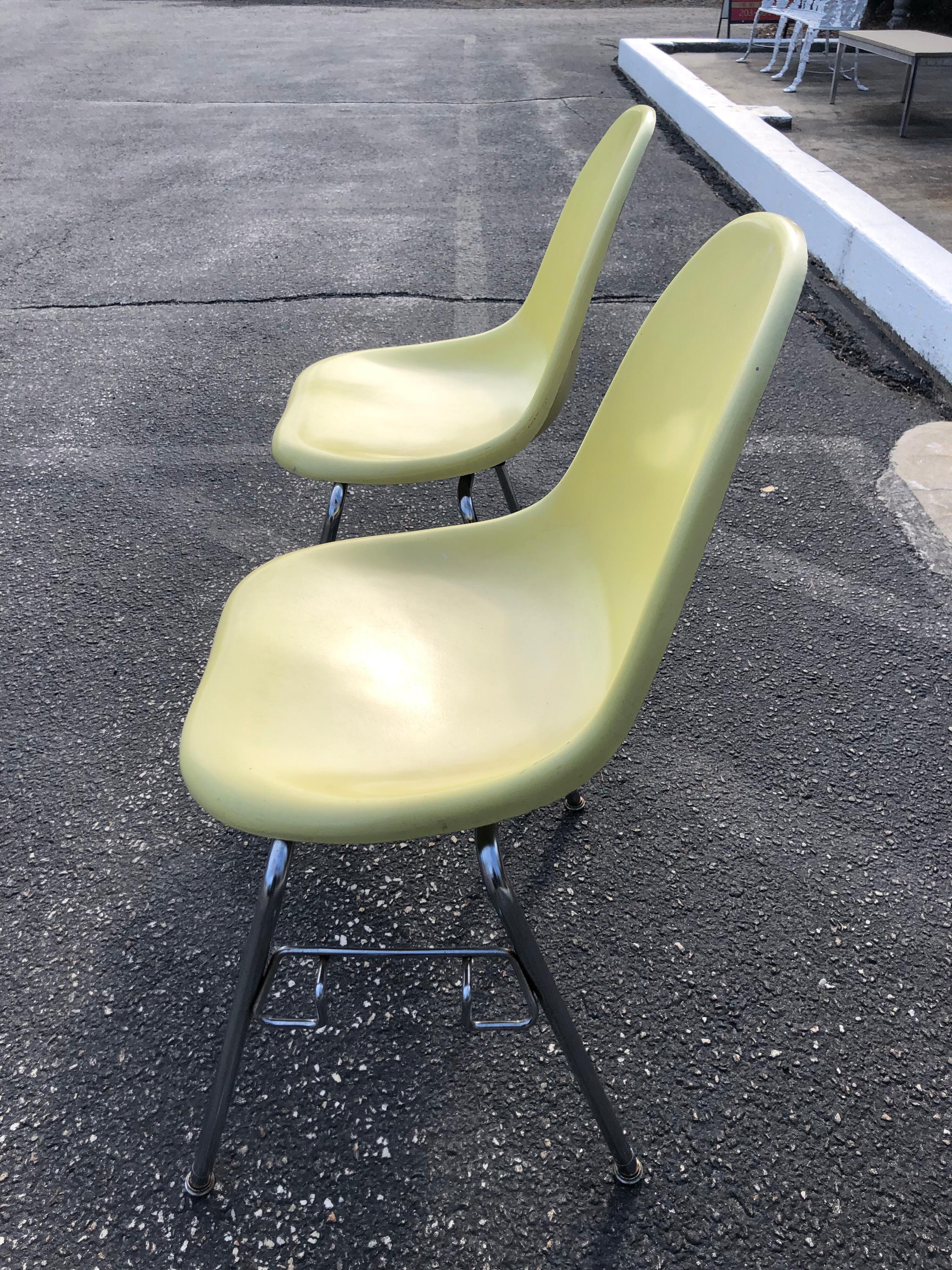 Pair of  Yellow Fiberglass Shell Chairs by Techfab (2) For Sale 2