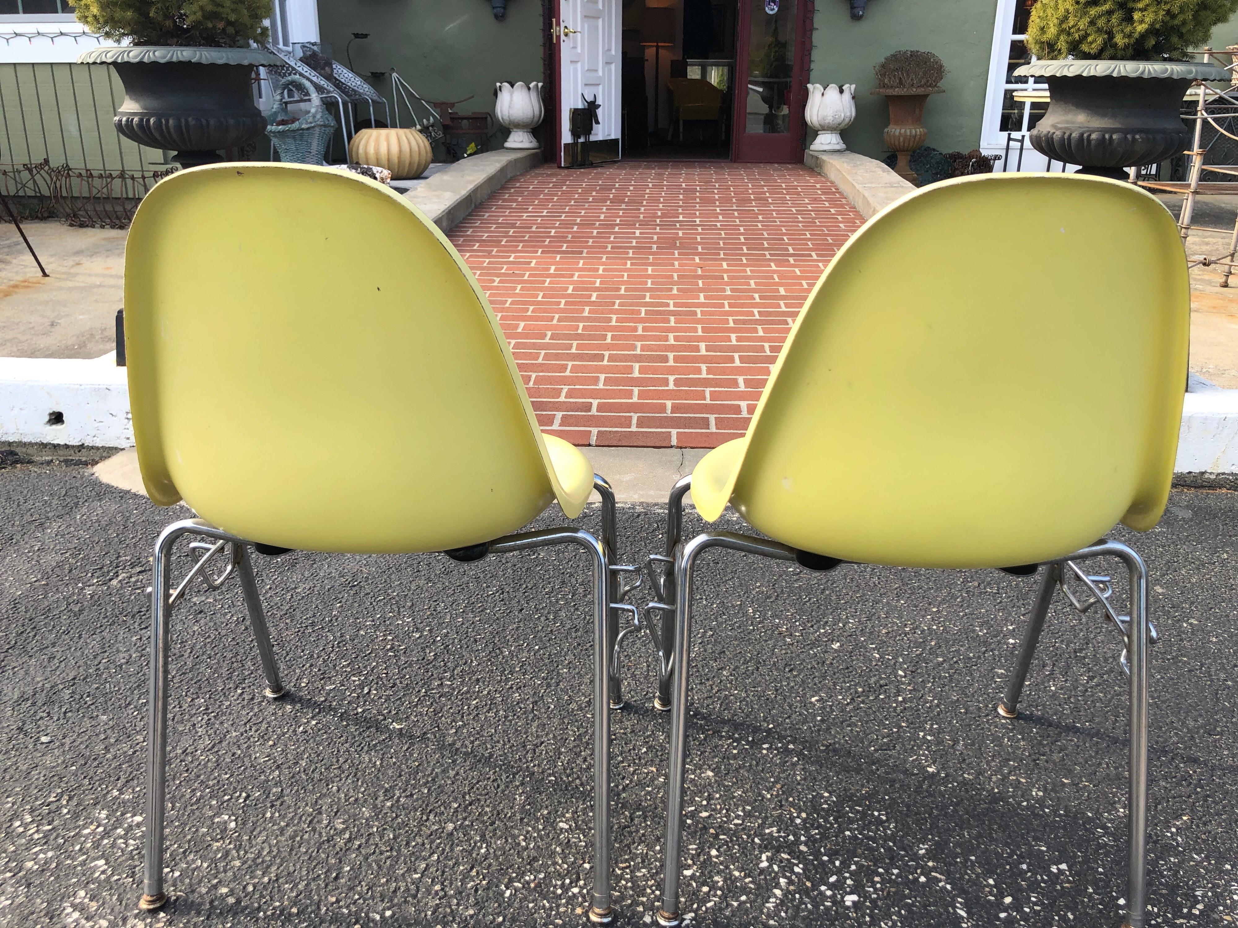 Pair of  Yellow Fiberglass Shell Chairs by Techfab (2) For Sale 3