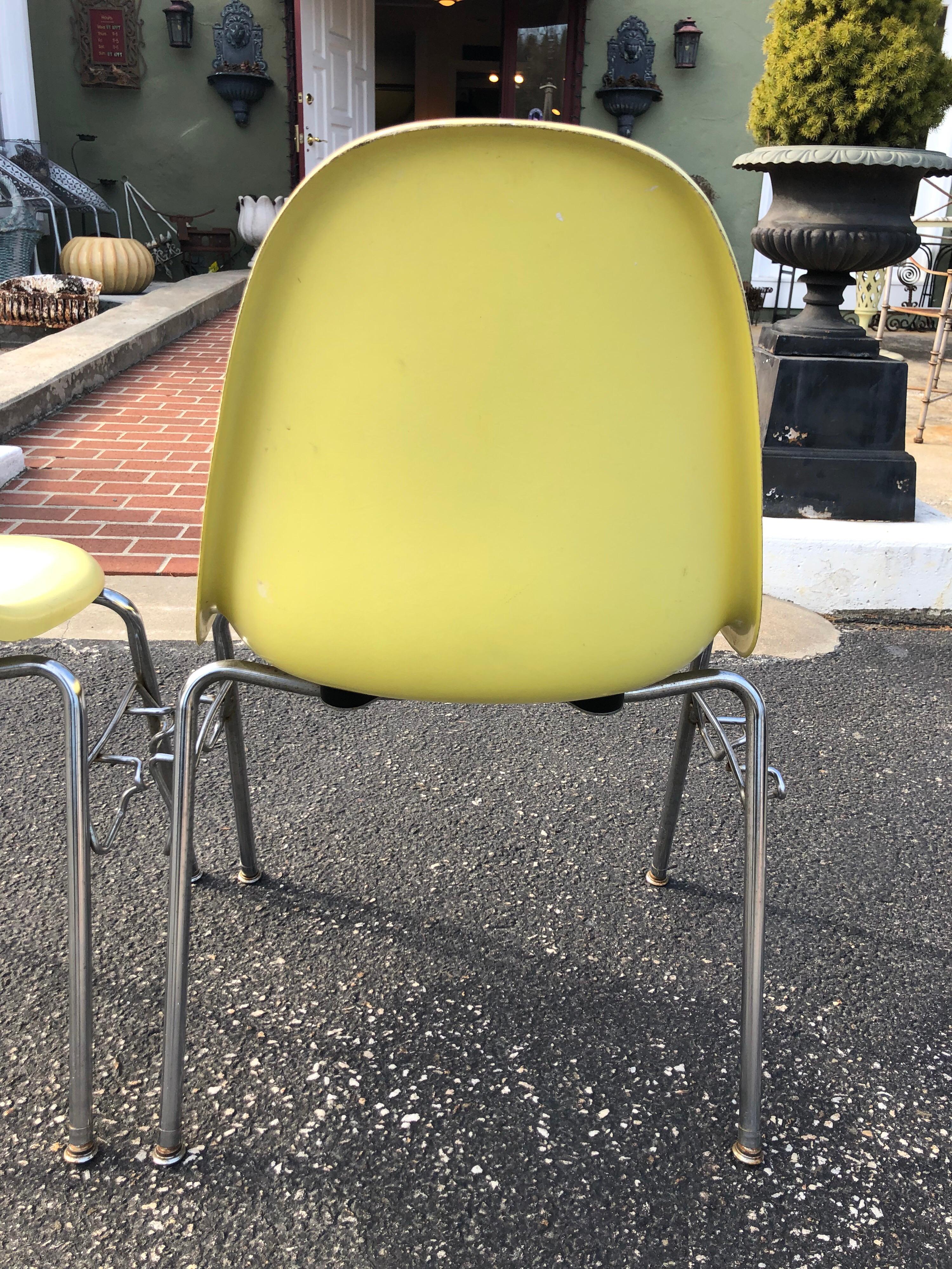 Pair of  Yellow Fiberglass Shell Chairs by Techfab (2) For Sale 4