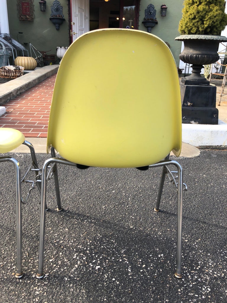 Pair of Eames Style Yellow Fiberglass Shell Chairs by Techfab For Sale